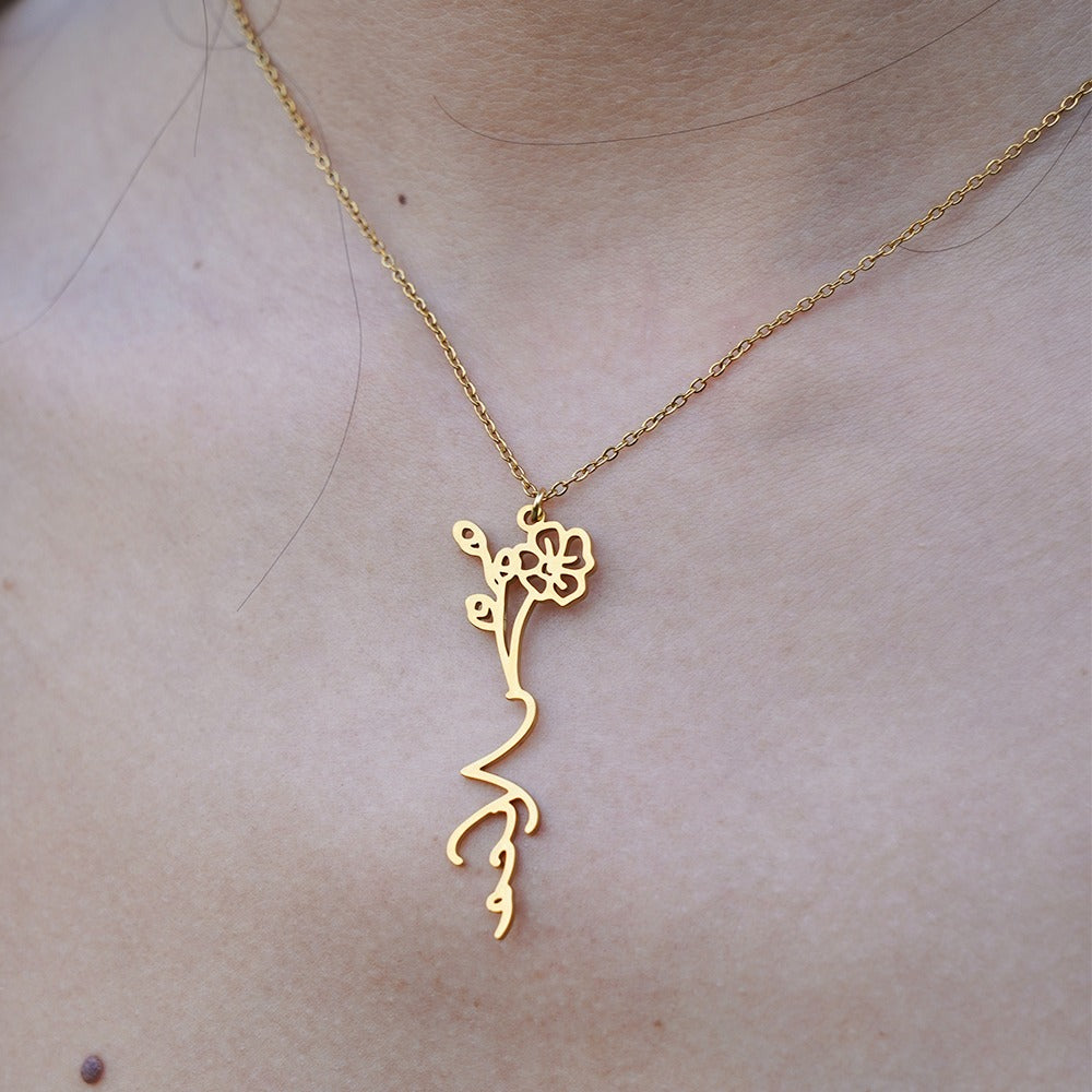 Custom Birth Flower Name Necklace