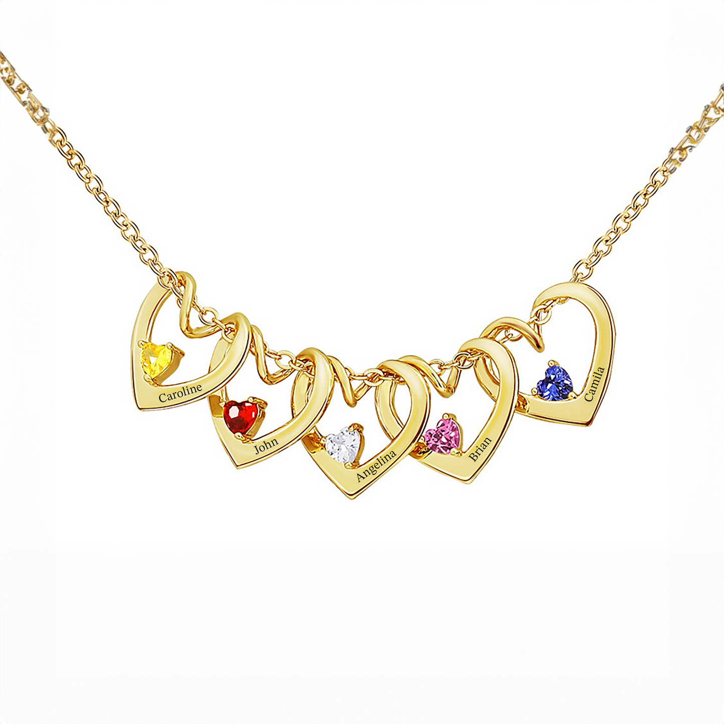 Custom Birthstone Hearts Necklace